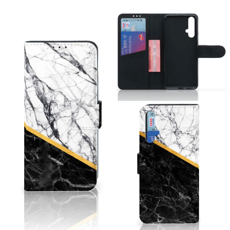 Honor 20 Bookcase Marmer Wit Zwart - Origineel Cadeau Man