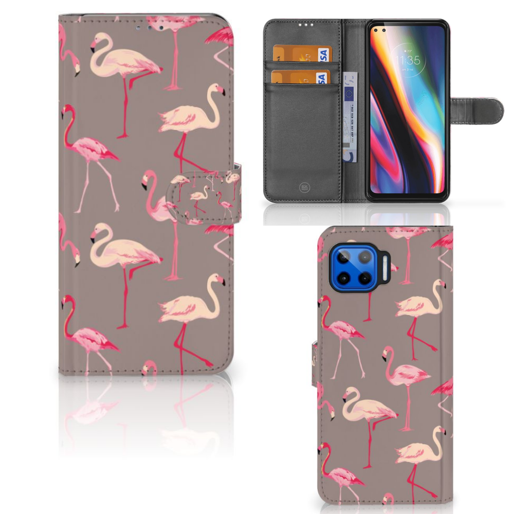 Motorola Moto G 5G Plus Telefoonhoesje met Pasjes Flamingo
