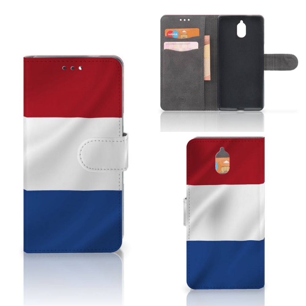 Nokia 3.1 (2018) Bookstyle Case Nederlandse Vlag met artistiek design en pasjeshouder.