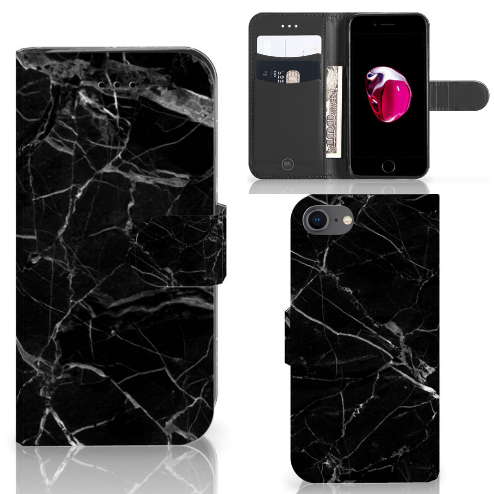 iPhone 7 | 8 | SE (2020) | SE (2022) Bookcase Marmer Zwart - Origineel Cadeau Vader