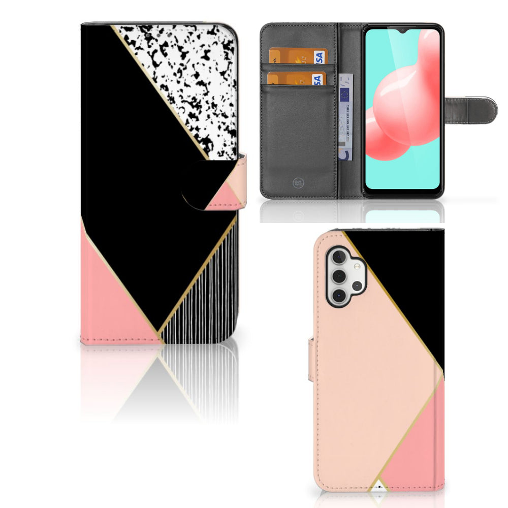 Samsung Galaxy A32 5G Book Case Zwart Roze Vormen