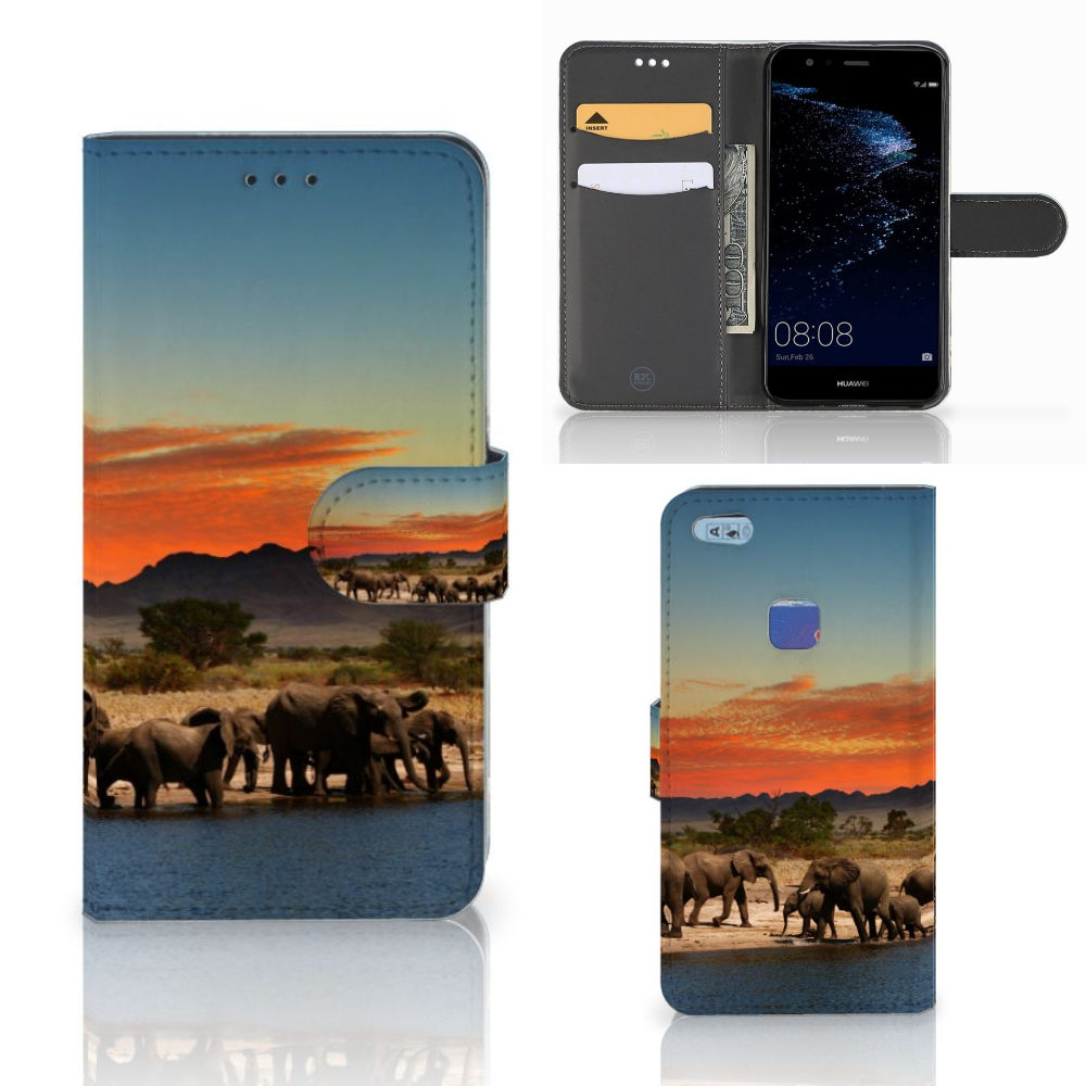 Huawei P10 Lite Telefoonhoesje met Pasjes Olifanten
