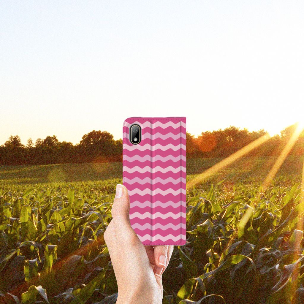 Huawei Y5 (2019) Hoesje met Magneet Waves Pink - B2C Telecom
