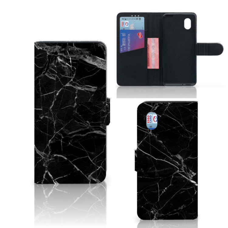 Marmer Zwart Hoesje Alcatel 1B (2020) Met Pasjes Vak Kunstleer Luxe Uniek Design Zwart Marmer | Book Case