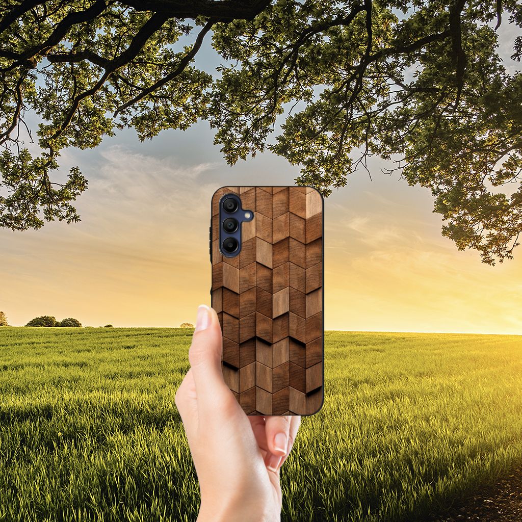 Houten Print Telefoonhoesje voor Samsung Galaxy A15 Wooden Cubes B2C Telecom