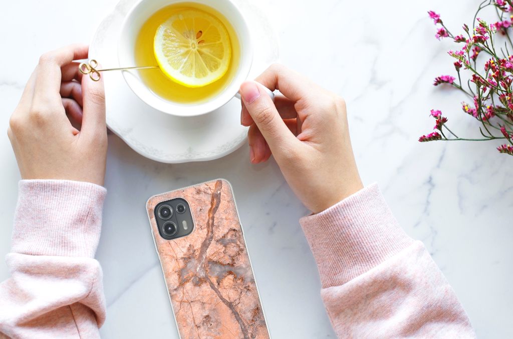 Motorola Edge 20 Lite TPU Siliconen Hoesje Marmer Oranje