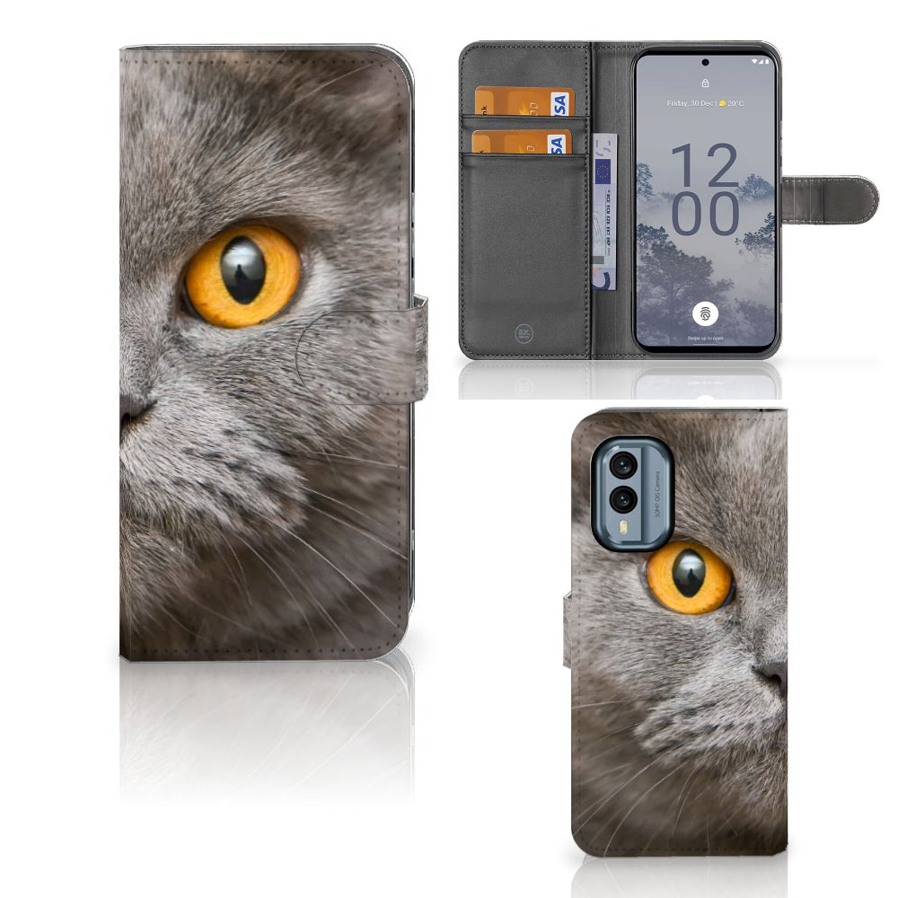 Telefoonhoesje met Pasjes Nokia X30 Britse Korthaar met afbeelding van een Britse korthaar kat