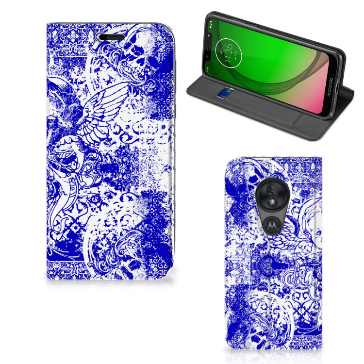 Mobiel BookCase Motorola Moto G7 Play Angel Skull Blauw - B2C Telecom