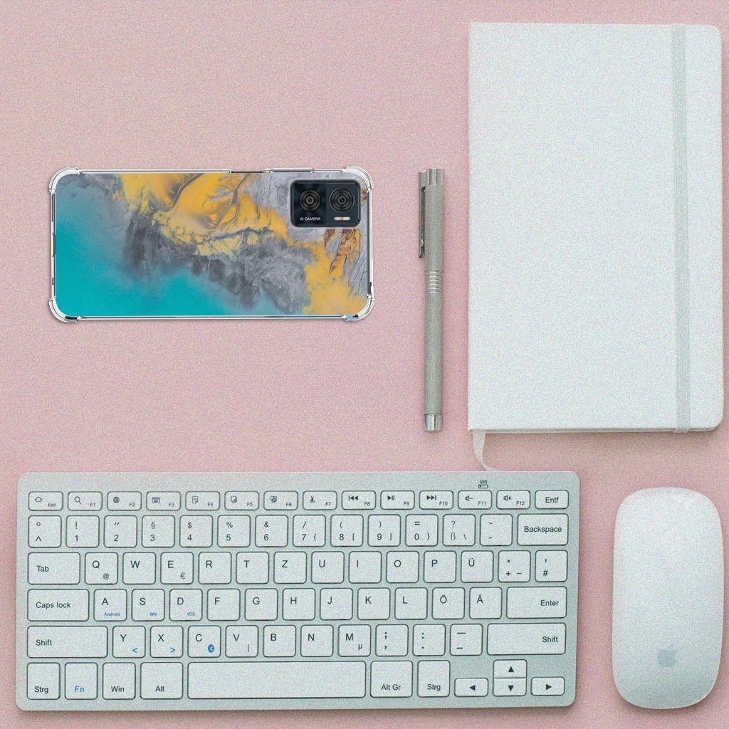 Motorola Moto E22 | E22i Anti-Shock Hoesje Marble Blue Gold B2C Telecom