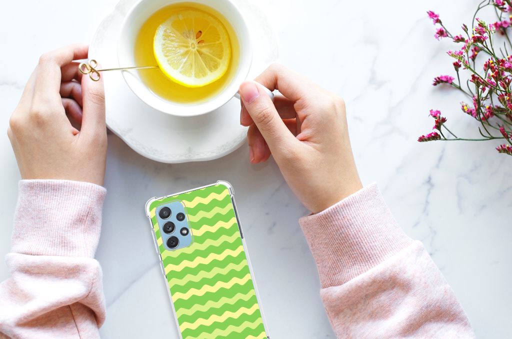 Samsung Galaxy A73 Doorzichtige Silicone Hoesje Waves Green B2C Telecom