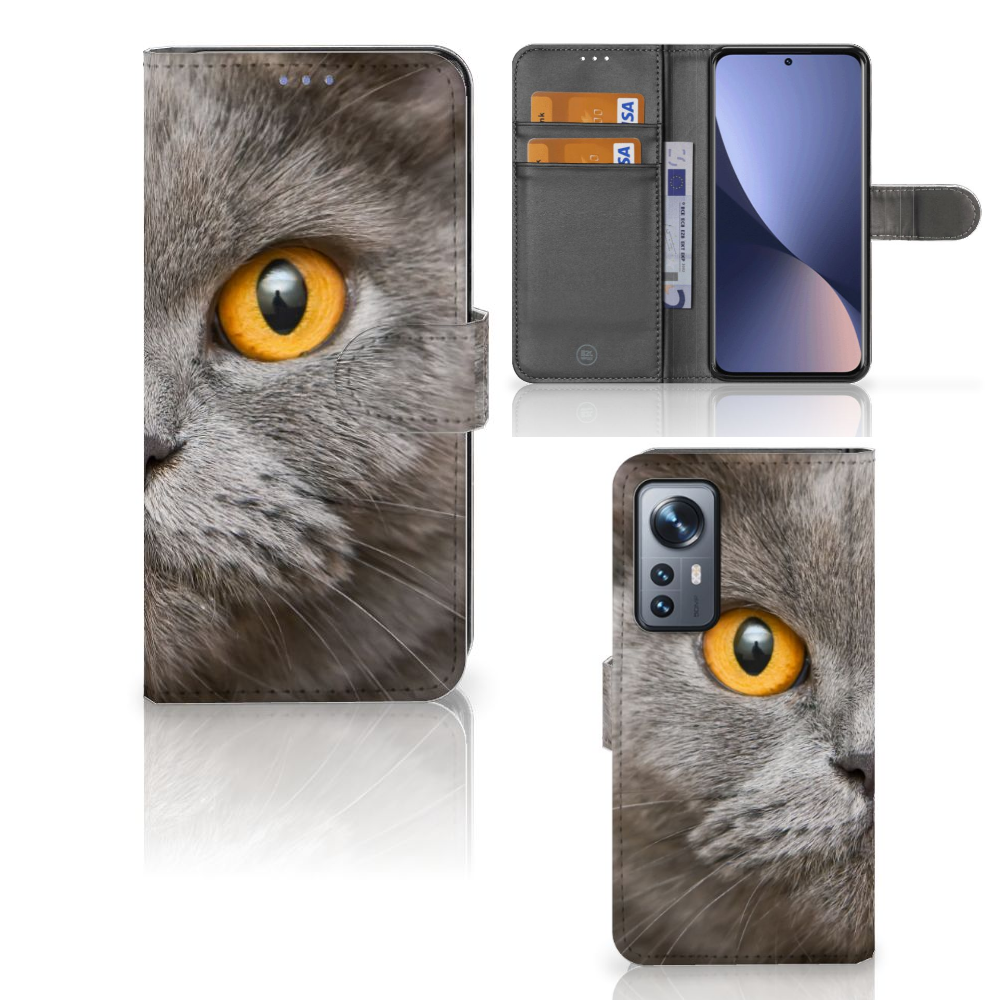 Telefoonhoesje met Pasjes Xiaomi 12 | 12X Britse Korthaar met afbeelding van een Britse korthaar kat.