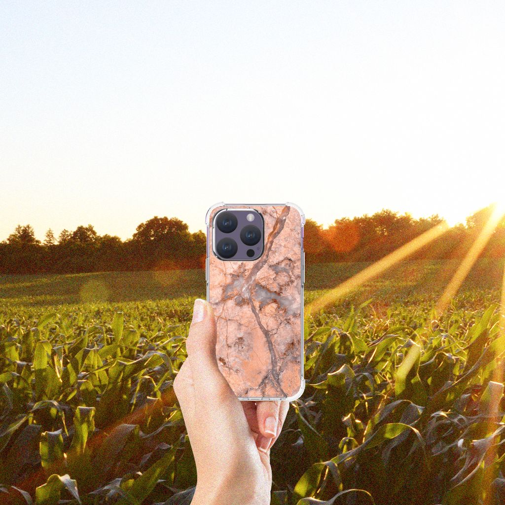 iPhone 15 Pro Anti-Shock Hoesje Marmer Oranje B2C Telecom