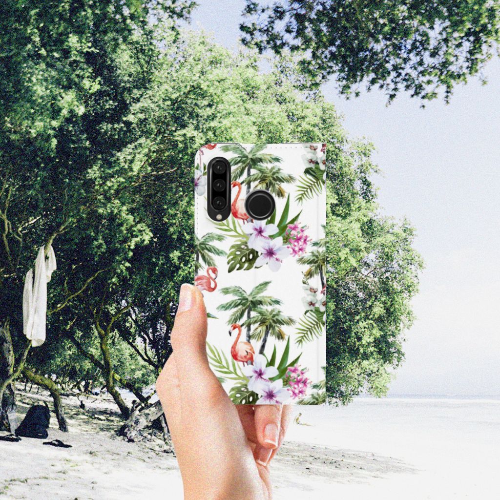 Huawei P30 Lite New Edition Hoesje maken Flamingo Palms
