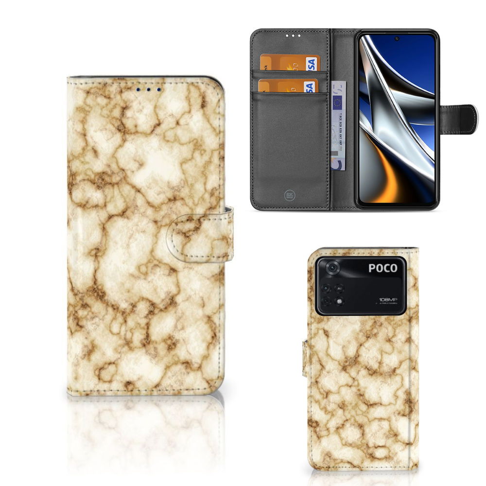 Xiaomi Poco X4 Pro 5G Bookcase Marmer Goud