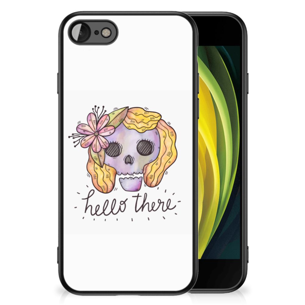 Telefoonhoesje iPhone SE 2022 | SE 2020 | 7/8 Boho Skull met kleurrijke skull en bloem design op wit