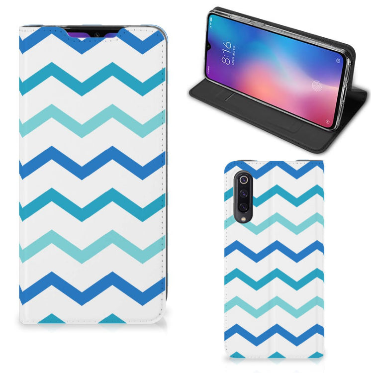 Xiaomi Mi 9 Hoesje met Magneet Zigzag Blauw