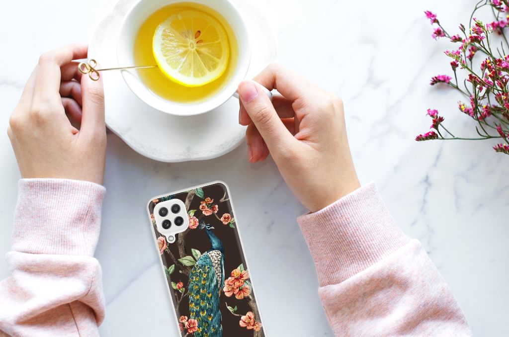 Samsung Galaxy A22 4G | M22 TPU Hoesje Pauw met Bloemen B2C Telecom