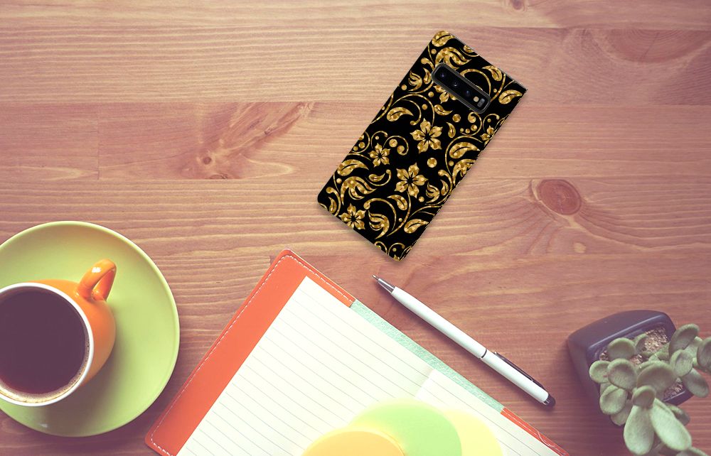 Samsung Galaxy S10 Plus Smart Cover Gouden Bloemen