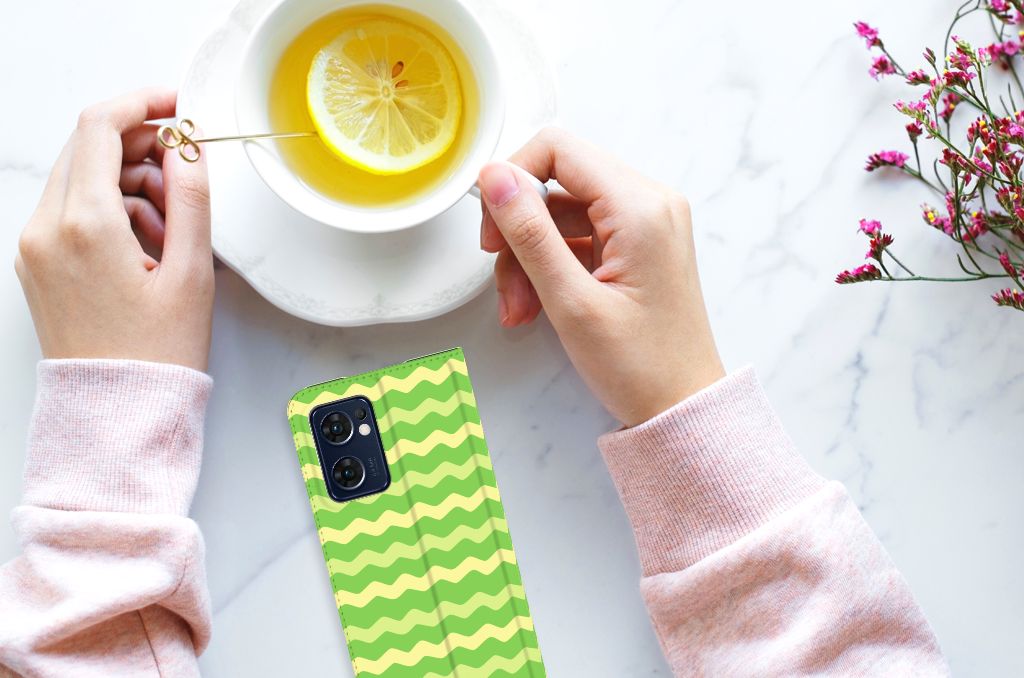 OPPO Find X5 Lite | Reno7 5G Hoesje met Magneet Waves Green - B2C Telecom
