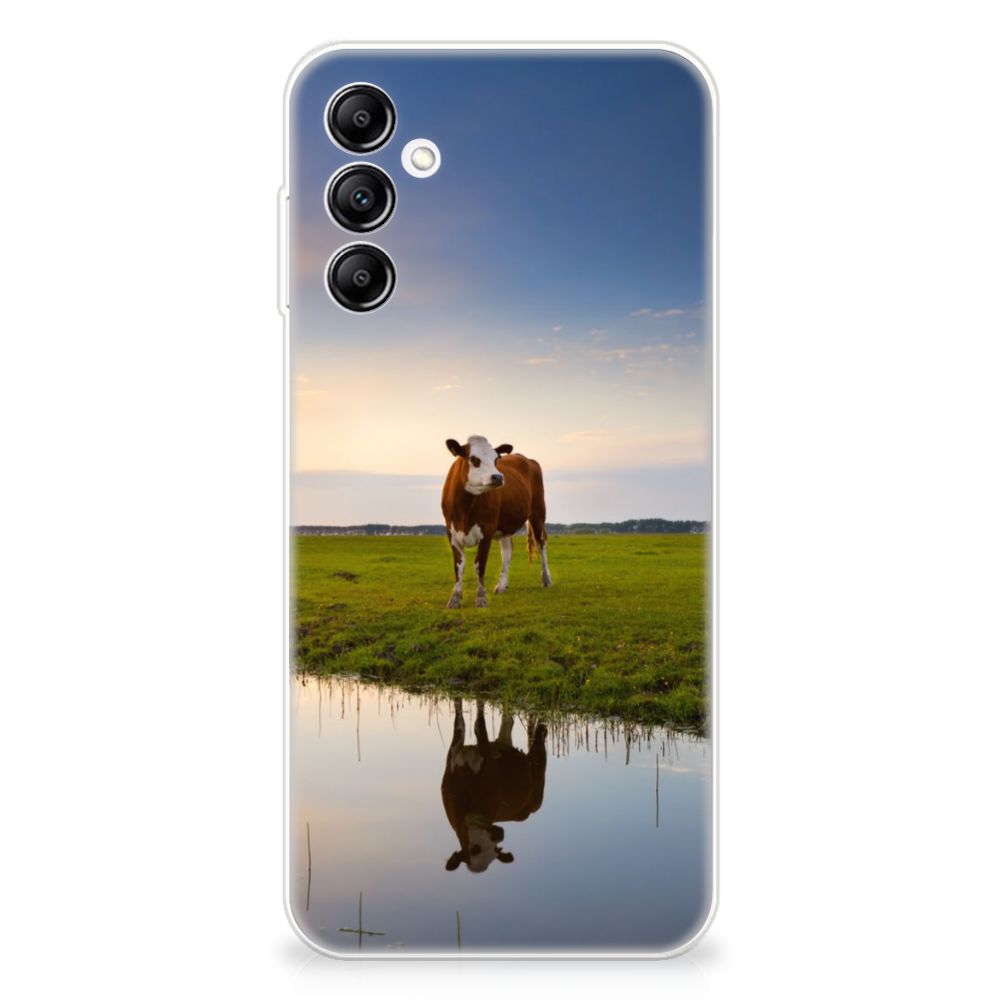 Samsung Galaxy A14 5G TPU Hoesje Koe met afbeelding van een koe in een weiland bij zonsondergang.