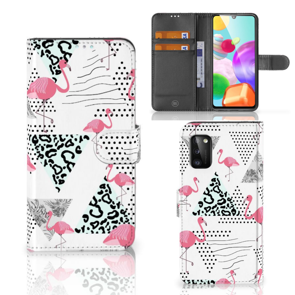 Samsung Galaxy A41 Telefoonhoesje met Pasjes Flamingo Triangle