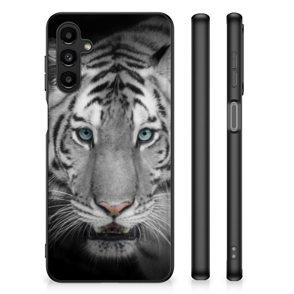 Samsung Galaxy A14 5G Dierenprint Telefoonhoesje Tijger met witte tijger afbeelding en zwarte randen.