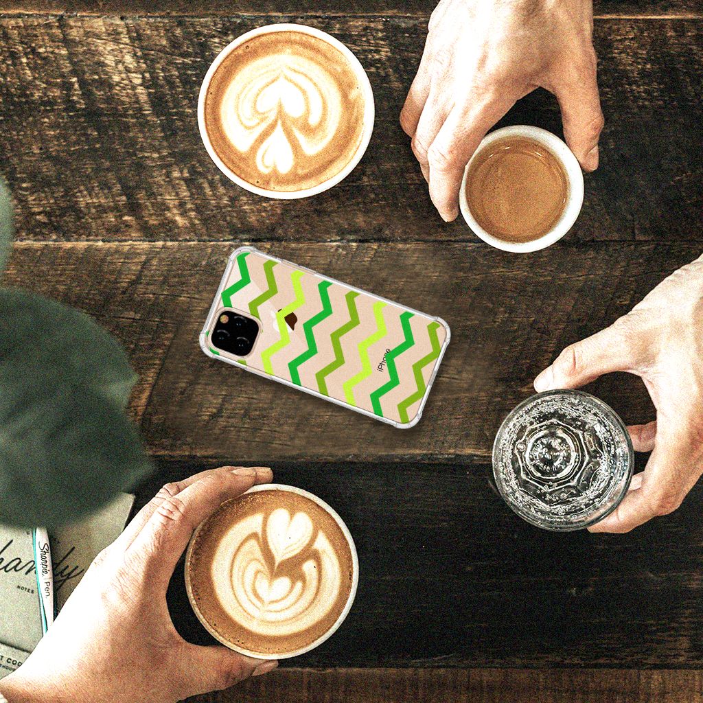 Apple iPhone 11 Pro Doorzichtige Silicone Hoesje Zigzag Groen
