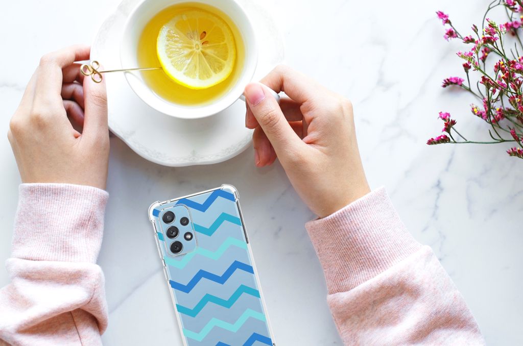 Samsung Galaxy A73 Doorzichtige Silicone Hoesje Zigzag Blauw B2C Telecom