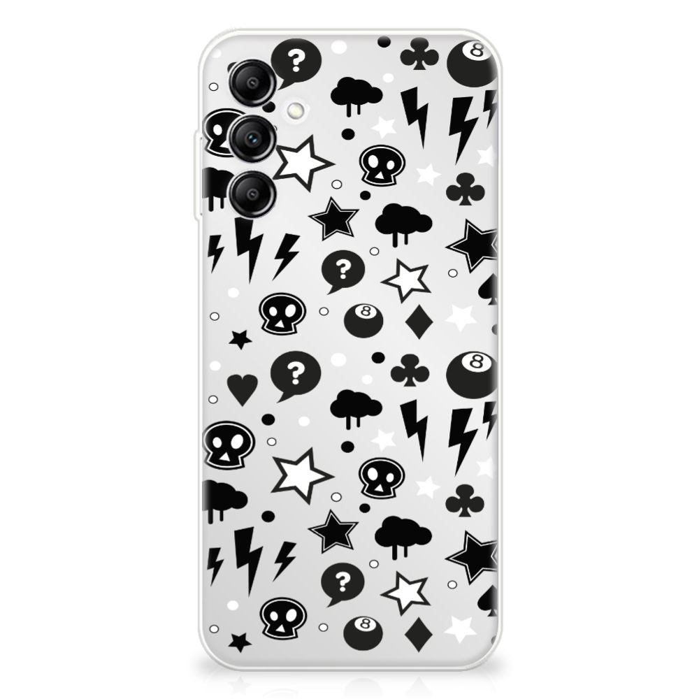 Silicone Back Case Samsung Galaxy A14 5G Silver Punk with bold graphic design featuring lightning, stars, and skulls.