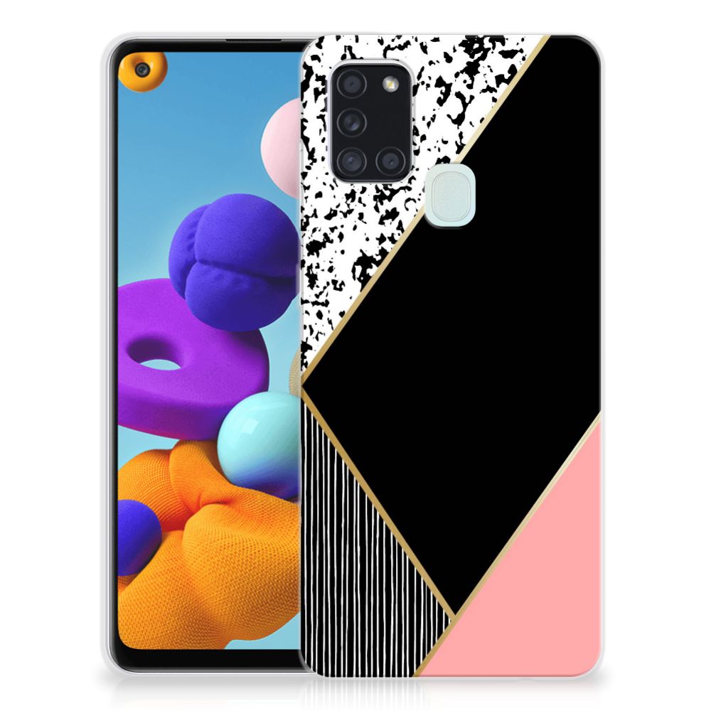 Samsung Galaxy A21s TPU Hoesje Zwart Roze Vormen B2C Telecom