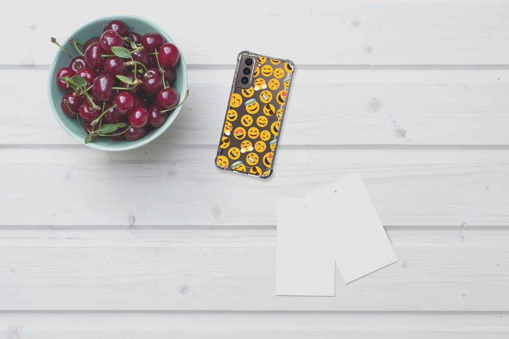 Samsung Galaxy S21 Doorzichtige Silicone Hoesje Emoji B2C Telecom
