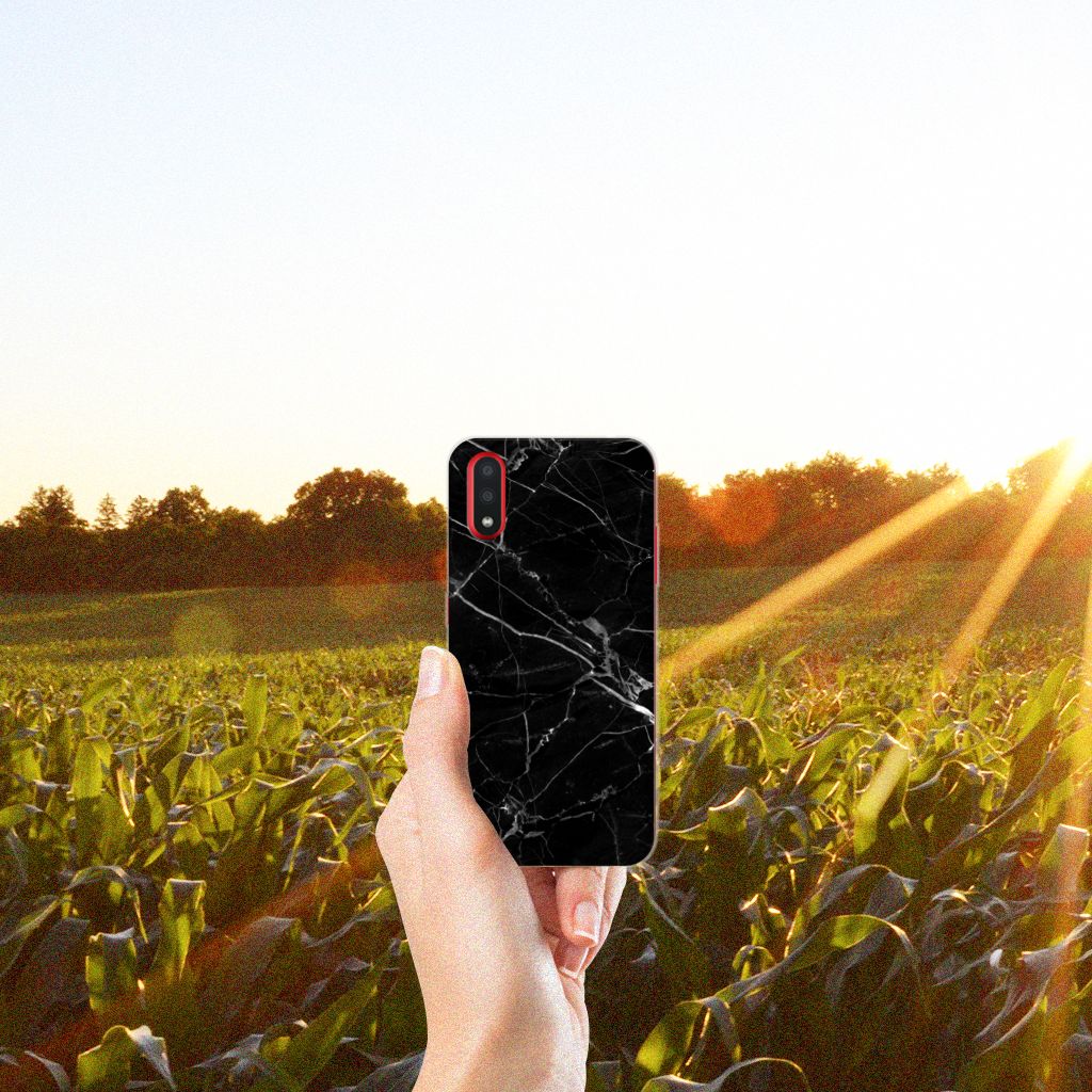 Samsung Galaxy A01 TPU Siliconen Hoesje Marmer Zwart - Origineel Cadeau Vader B2C Telecom