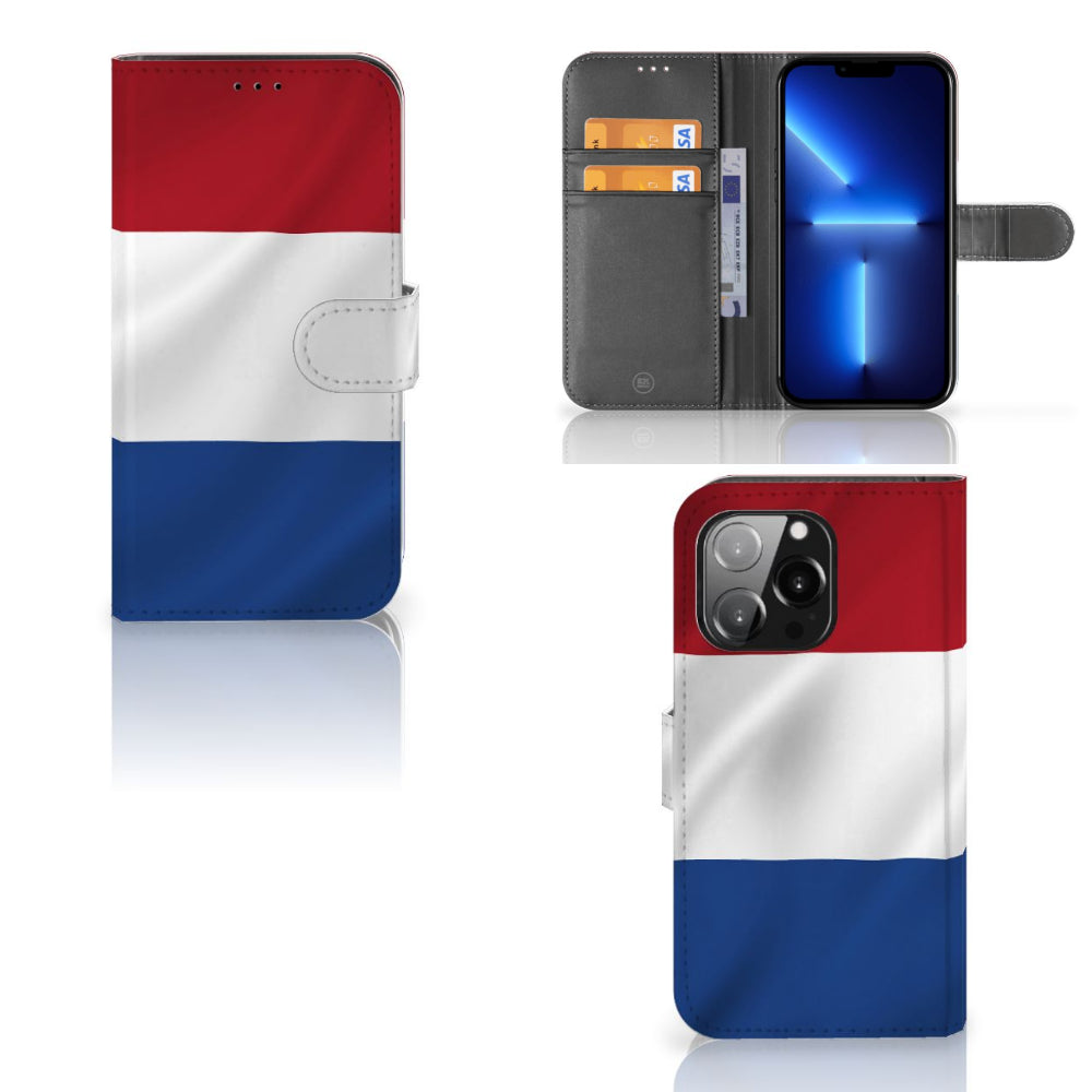 iPhone 13 Pro Bookstyle Case Nederlandse Vlag met artistiek ontwerp en pasjeshouder