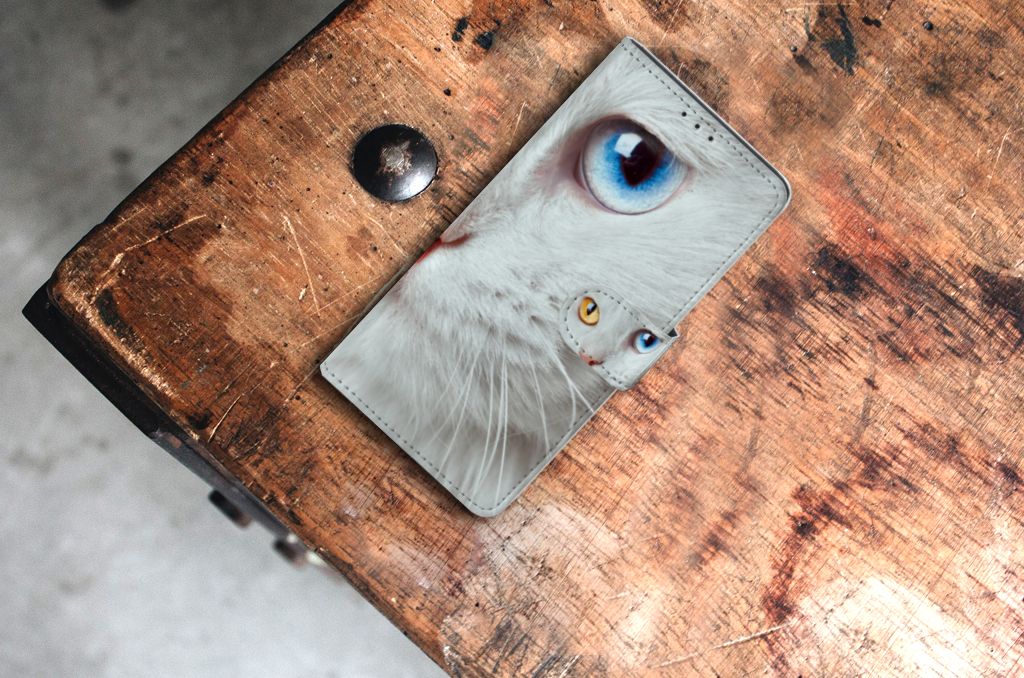 Samsung Xcover Pro Telefoonhoesje met Pasjes Witte Kat