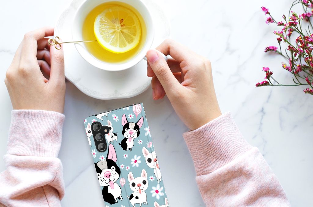 Samsung Galaxy A14 5G Hoesje maken Hondjes met leuke hondjes en een kopje thee