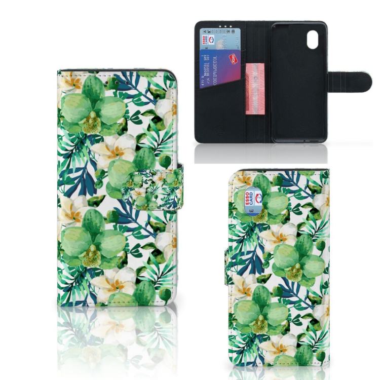 Orchidee Groen Hoesje Alcatel 1B (2020) Met Ruimte Voor Drie Pasjes Extra Bescherming | Book Case