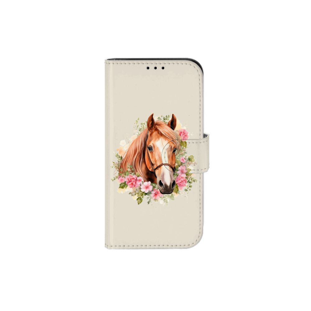 Telefoonhoesje met Pasjes voor iPhone 13 Mini Paard met bloemen en een schattig paard đ¸đ´