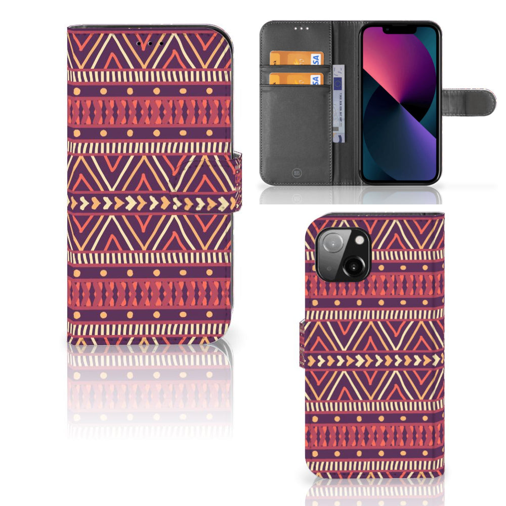 Apple iPhone 13 Telefoon Hoesje Aztec Paars