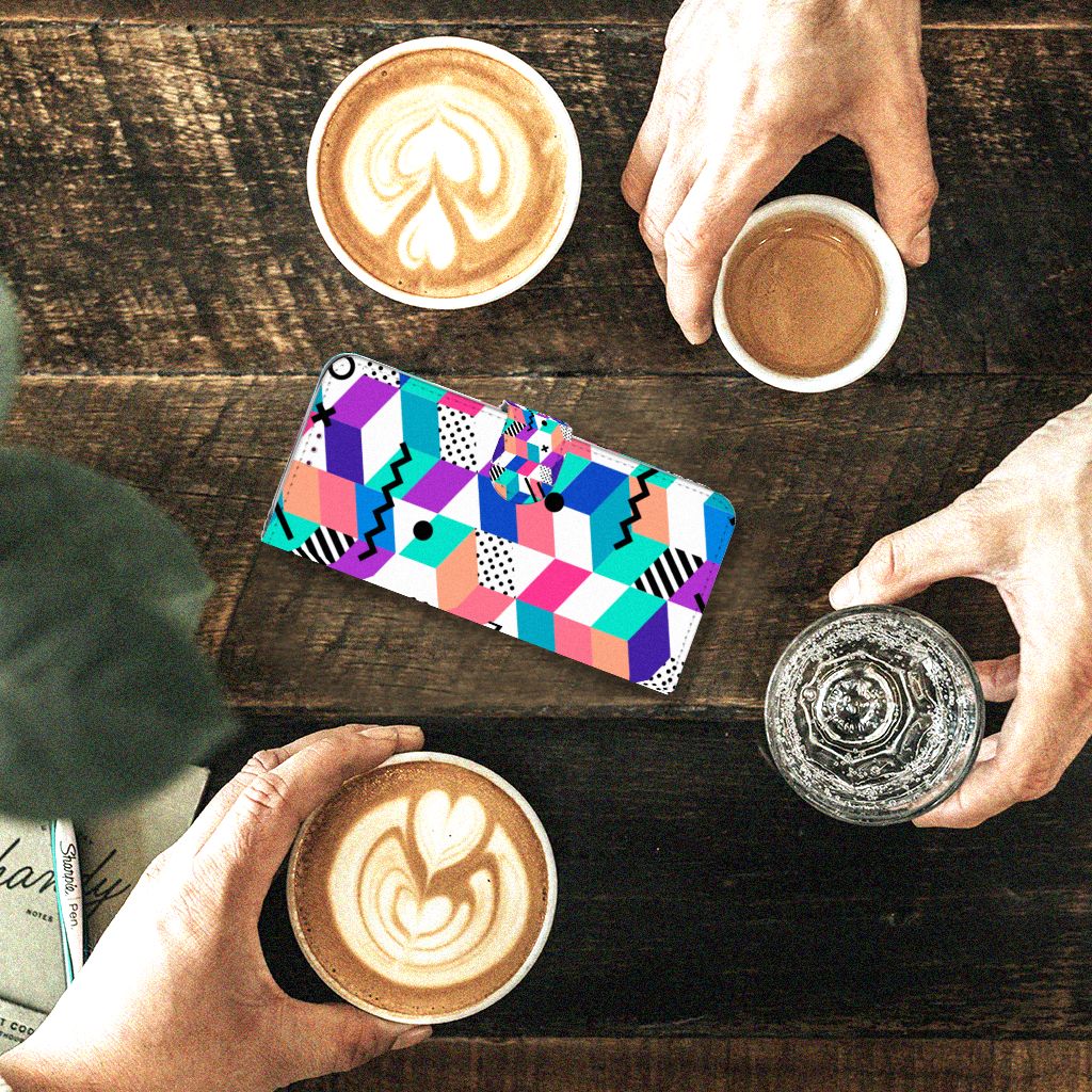 Motorola One Action Book Case Blokken Kleurrijk