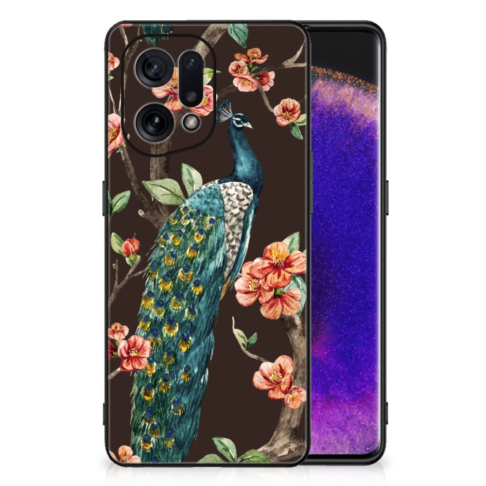 OPPO Find X5 Dierenprint Telefoonhoesje Pauw met Bloemen