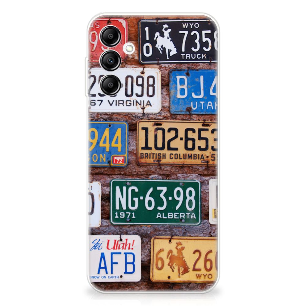 Samsung Galaxy A14 5G Siliconen Hoesje met foto Kentekenplaten met Amerikaanse kentekenplaten design.