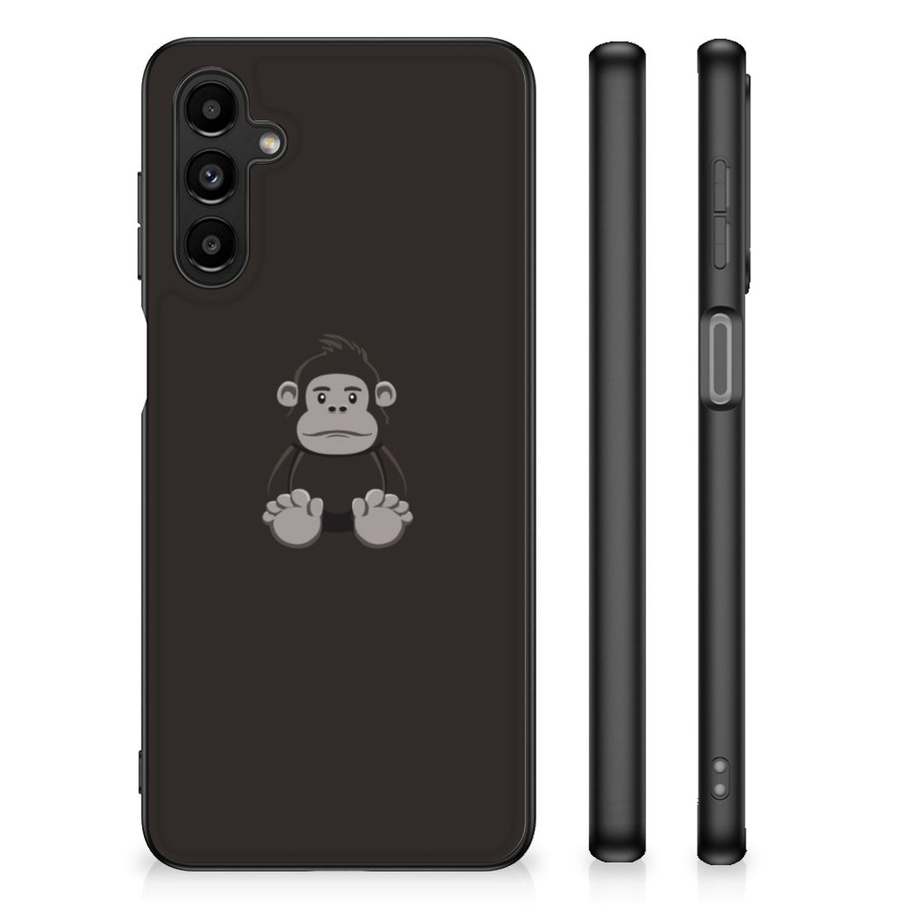 Samsung Galaxy A14 5G Hoesje Gorilla met illustratie van een aap op een zwarte achtergrond.