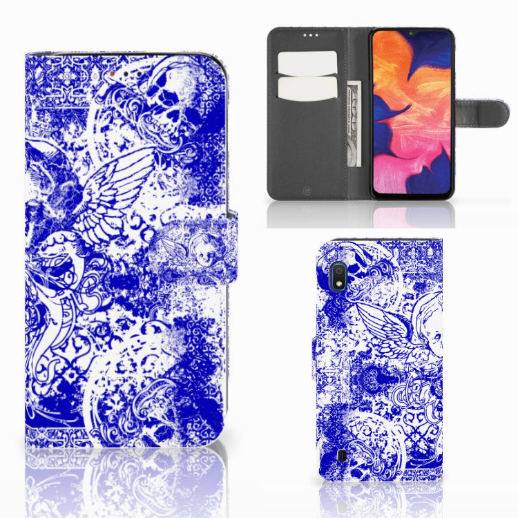Telefoonhoesje met Naam Samsung Galaxy A10 Angel Skull Blauw