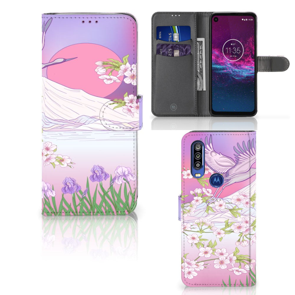 Motorola One Action Telefoonhoesje met Pasjes Bird Flying