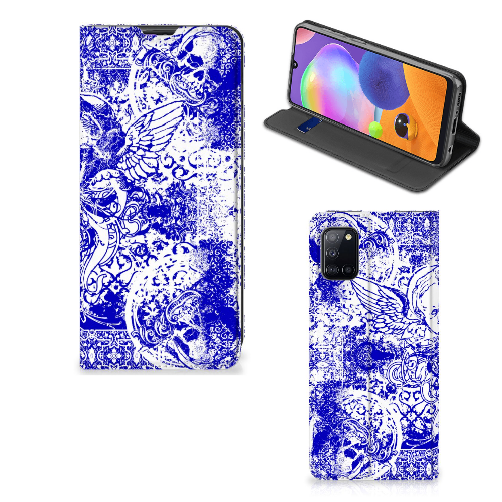 Mobiel BookCase Samsung Galaxy A31 Angel Skull Blauw - B2C Telecom