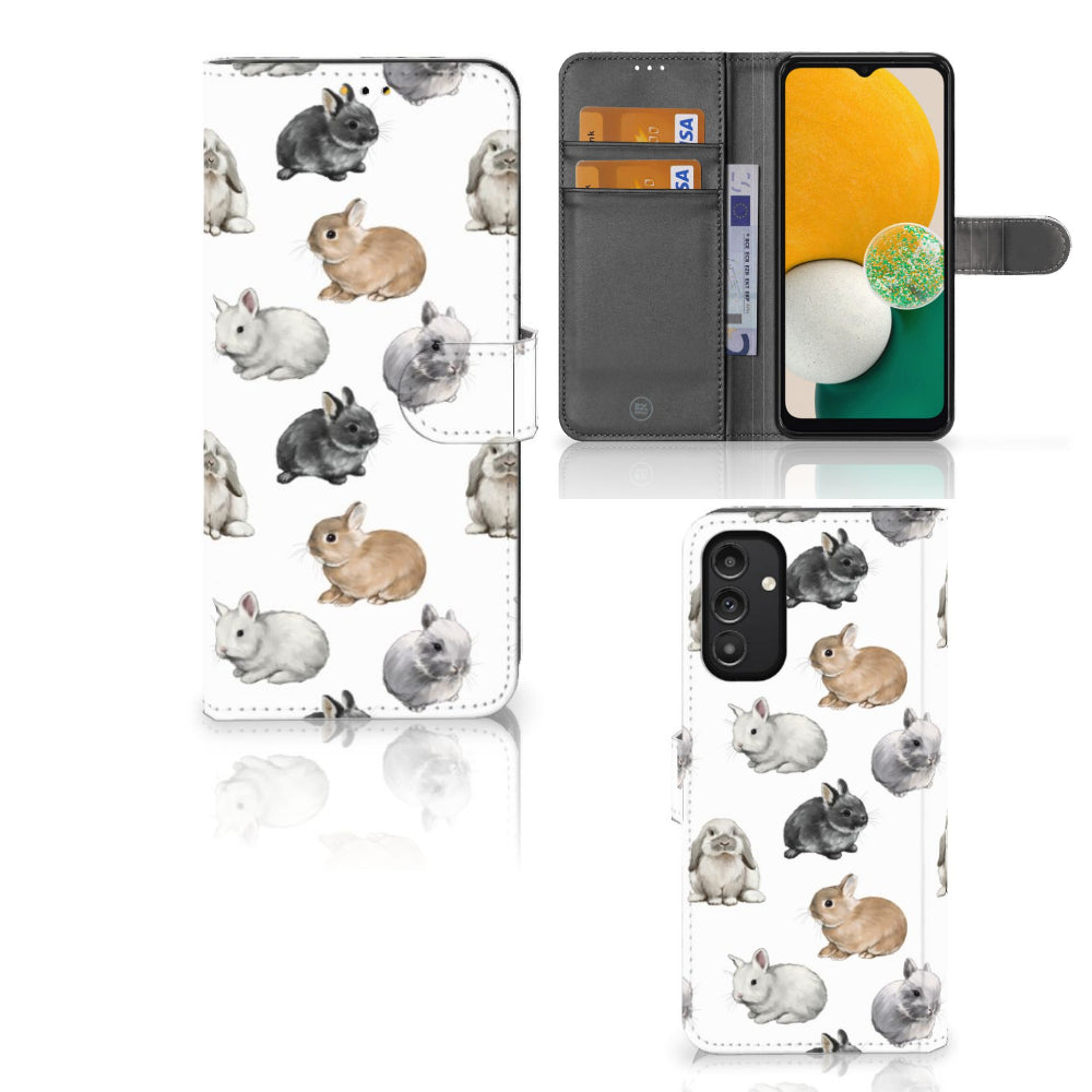 Telefoonhoesje met Pasjes voor Samsung Galaxy A14 5G Konijntjes met schattige konijnenprint.