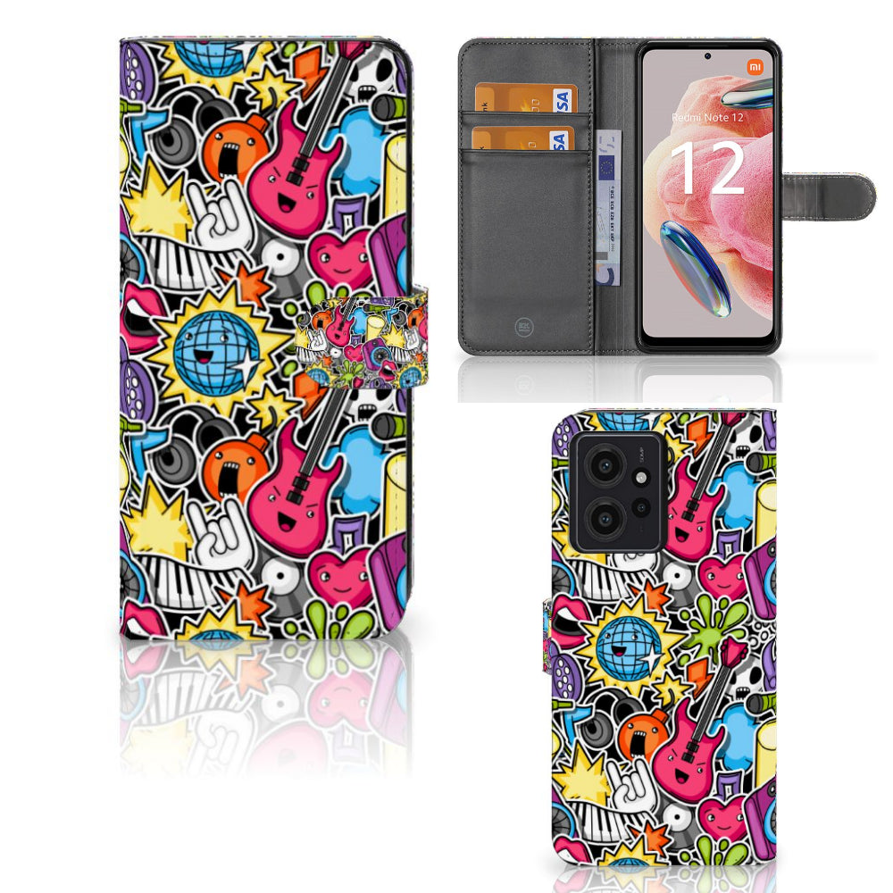 Xiaomi Redmi Note 12 4G Wallet Case met Pasjes Punk Rock