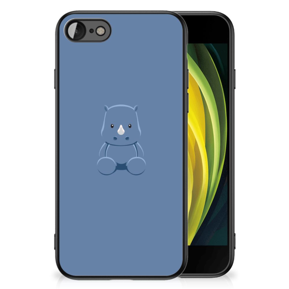 iPhone SE 2022 | SE 2020 | 7/8 Hoesje Baby Rhino in blauw met schattige neushoornillustratie