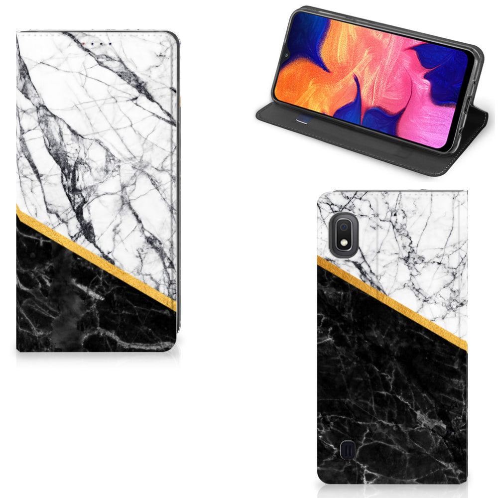 Samsung Galaxy A10 Standcase Marmer Wit Zwart - Origineel Cadeau Man