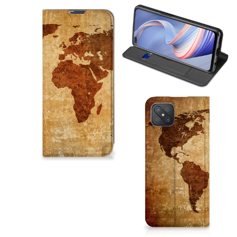 OPPO Reno4 Z 5G Book Cover Wereldkaart - B2C Telecom